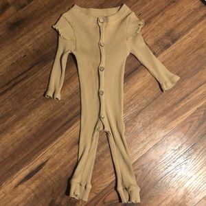 Boutique Tan Ruffle Sleeve Romper